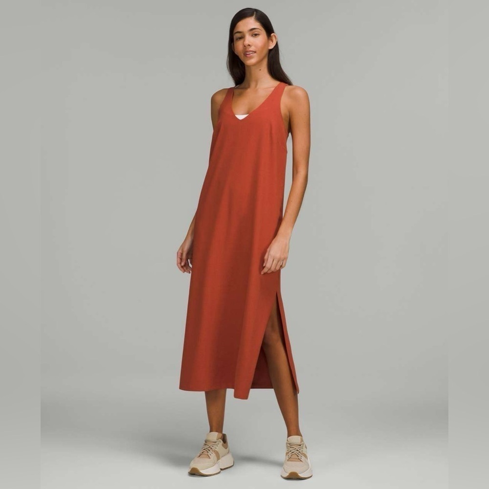 LULULEMON V-neck Reversible Midi Dress in Red Rock
